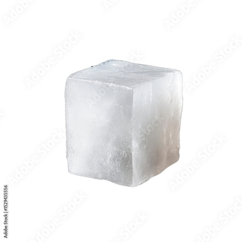 Single Large Ice Cube, Isolated on Transparent Background