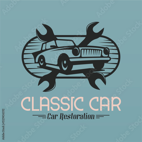Retro american muscle car logo design template