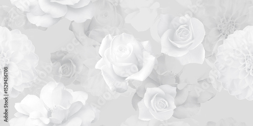 White roses seamless pattern. Vintage background.