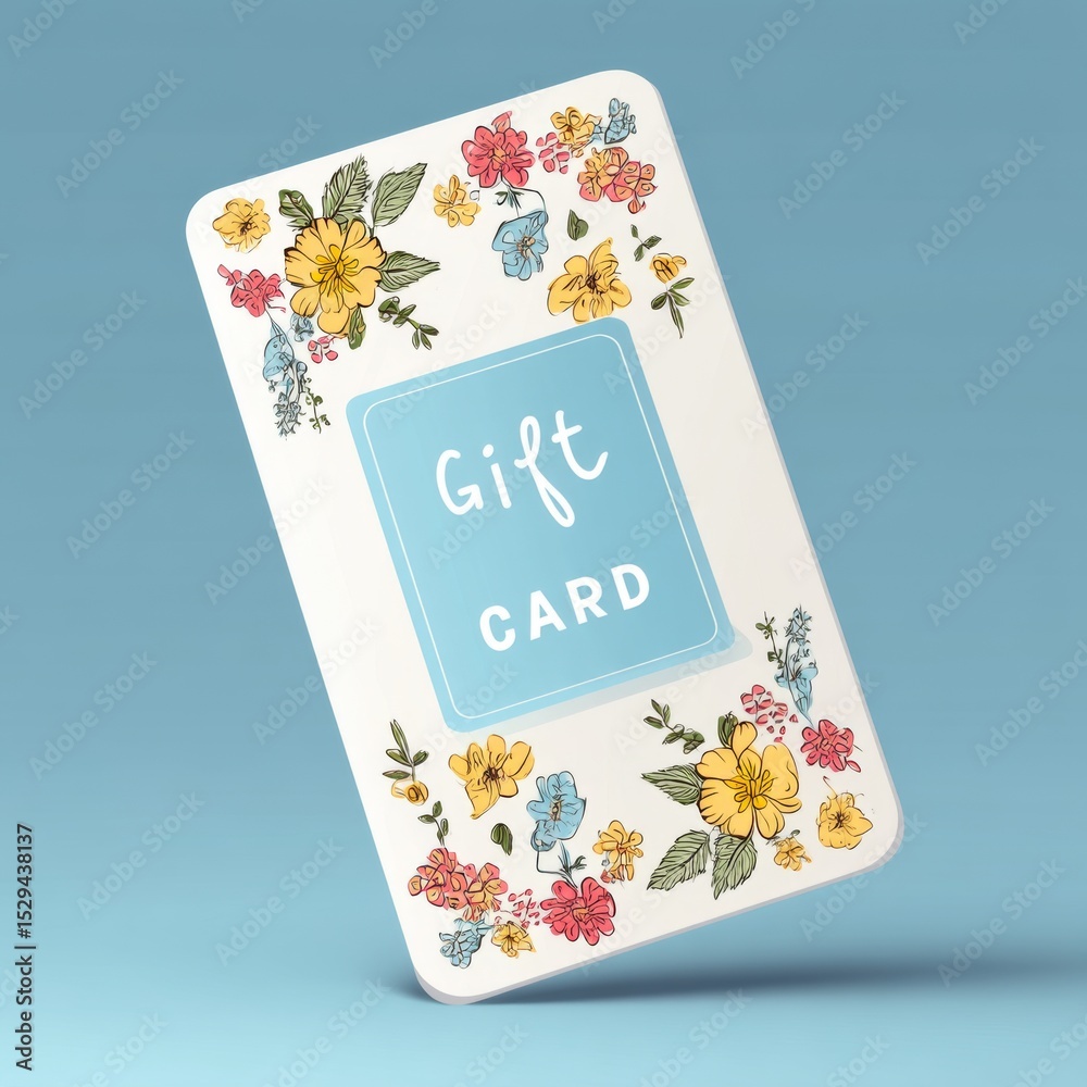 Obraz premium Colorful gift card with floral design for special occasions, showcasing vibrant flowers against a light blue background
