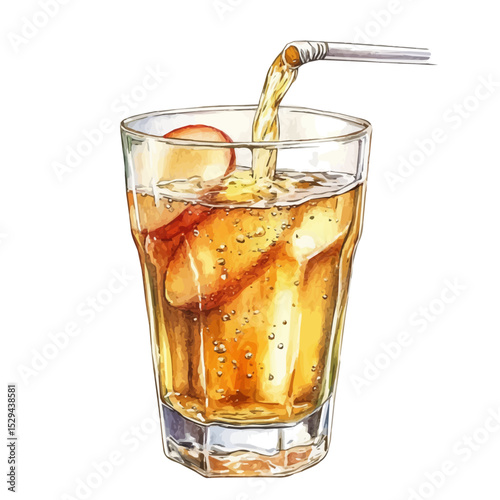 Cider Poured Into Glass, watercolor illustration vector, high quality, isolated on a white background.