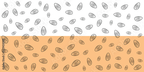 Seamless almond seed pattern background with natural brown tones and realistic texture.