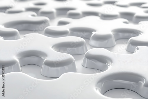 Interlocking abstract shapes assembling into a seamless three-dimensional design.