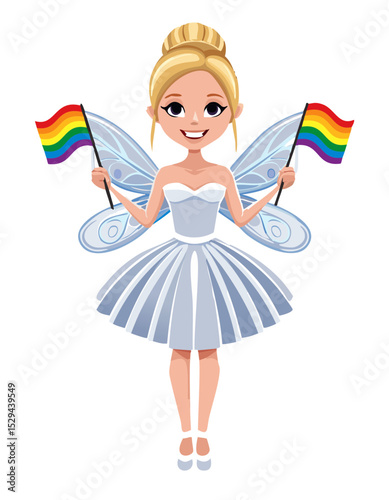 Cute Fairy Girl Holding Rainbow LGBT Pride Flags Illustration
