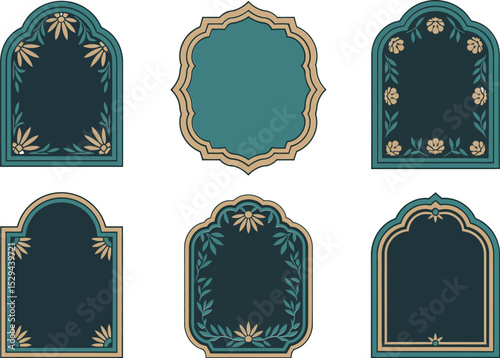 Emblem-style vintage tags. Royal frames on green background, ideal for luxury product label design use  