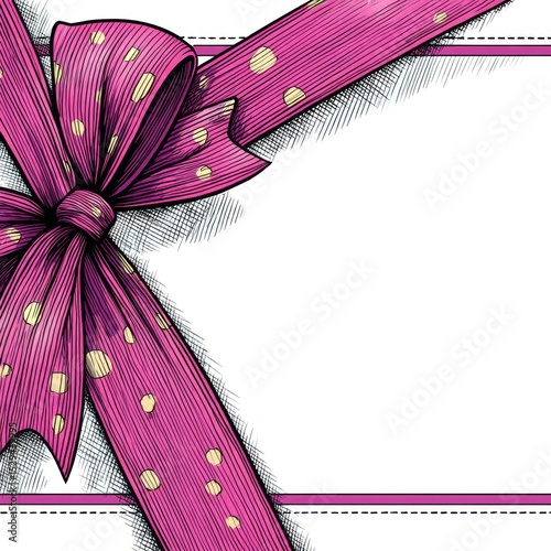 Decorative Pink Polka Dot Bow with Elegant Ribbon on Blank Background Perfect for Gift Packaging and Festive Celebrations