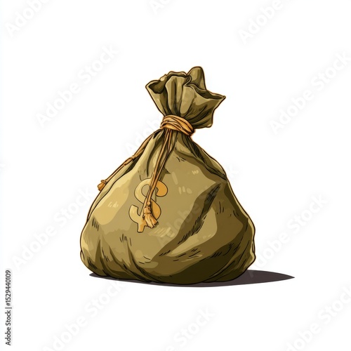 Illustrative Drawing of a Money Bag with Dollar Sign Symbolizing Wealth and Financial Success in a Simple Artistic Style