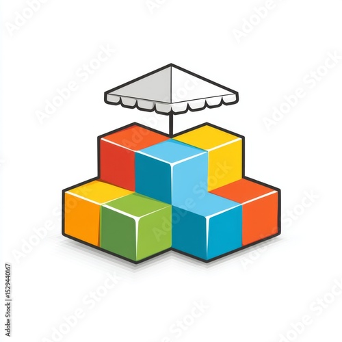 Colorful Building Blocks Under a White Umbrella for Creative Play and Learning in Educational Environments