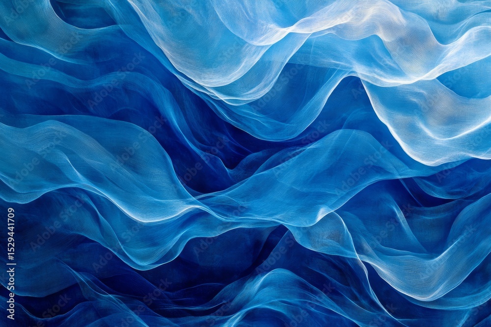 Fototapeta premium Abstract blue background with wavy elements. The design is made of soft, flowing lines and curves in shades of deep ocean blue. It creates an atmosphere of calmness and tranquility. 