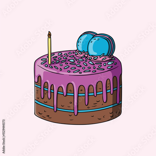 Birthday Cake with Macarons and a Candle