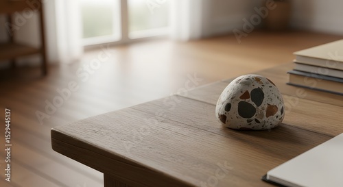 Terrazzo stone paperweight on wooden table minimalist home office decor