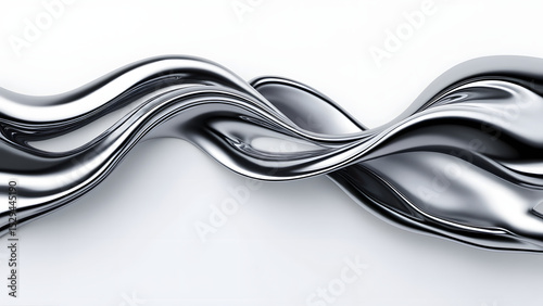 Liquid silver fluid abstract form with smooth metallic waves flowing dynamically in modern artistic style, creating sleek and elegant visual effect photo