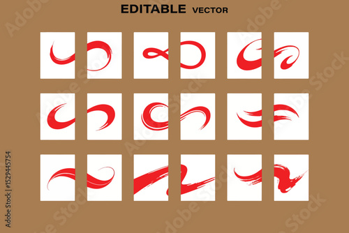 Collection of Red Brush Stroke Elements on White Backgrounds Editable Vector Graphics