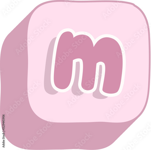 Letter m Pink 3D Alphabet Icon for Kids Learning and Cute Educational Design