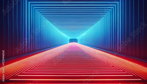 neon geometric pathway red blue gradient lights in futuristic digital art design