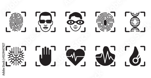 Biometric Identification Methods Icons Set vector art on white