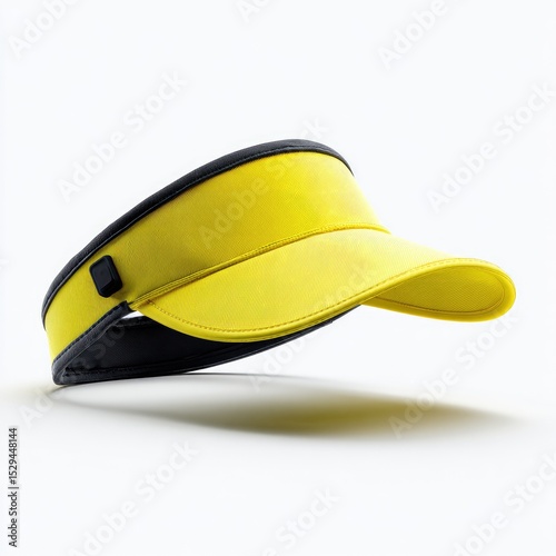 Bright yellow visor with black accents.  Lightweight and adjustable, perfect for outdoor activities