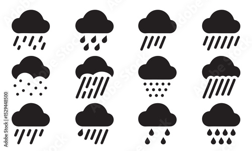 Collection of Weather Icons Showing Various Precipitation Types vector art on white