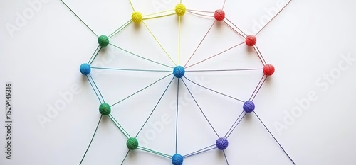 Colorful interconnected spheres on white background