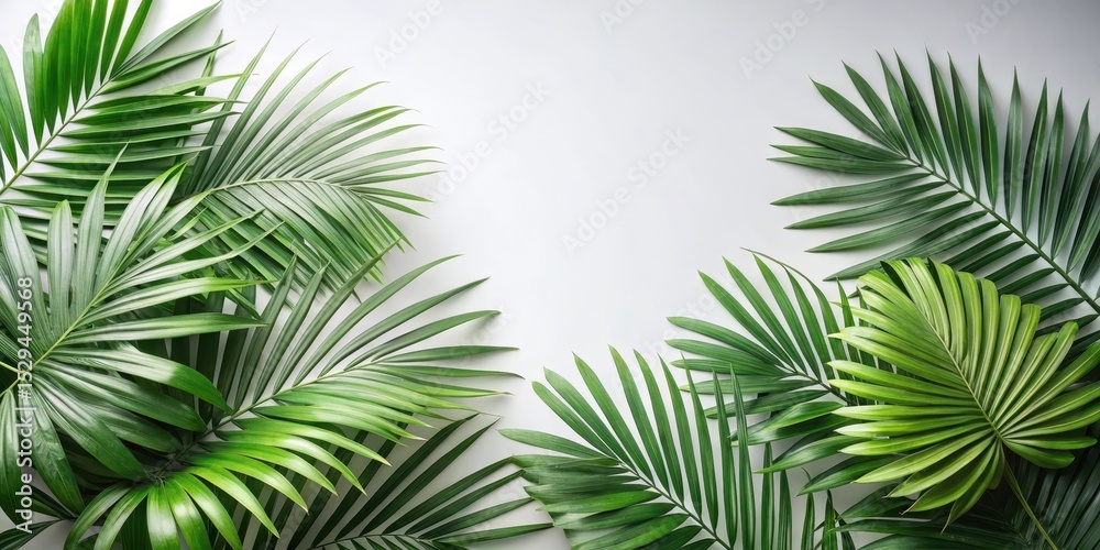 Fototapeta premium A large cluster of tropical palm leaves scattered across a light and airy background