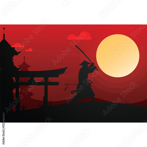 gradient samurai dawn background vector design.