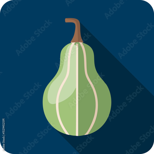 Green Bottle Gourd Vegetable Icon with Long Shadow , Healthy Food Flat Design.
