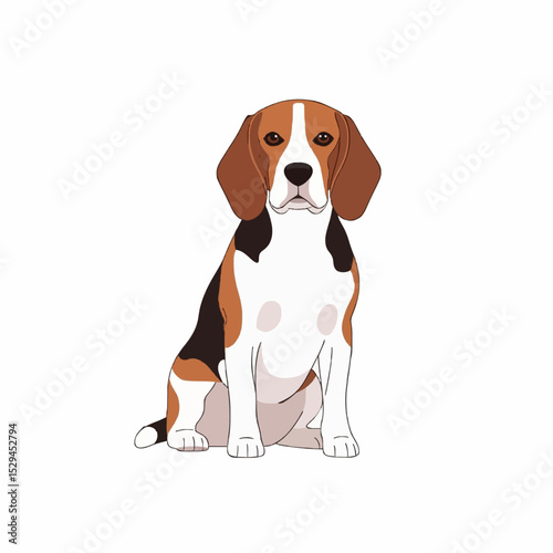 Adorable Beagle Dog Illustration Tricolor Hound Breed Portrait