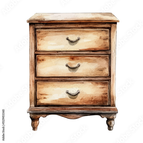 Chest Of Drawers, watercolor painting vector, high quality, isolated on a white background.