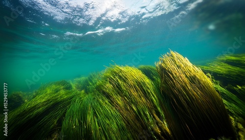 grass leaved pondweed underwater in the st lawrence river in canada
