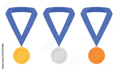 set of award, gold medal, silver medal, bronze medal illustration