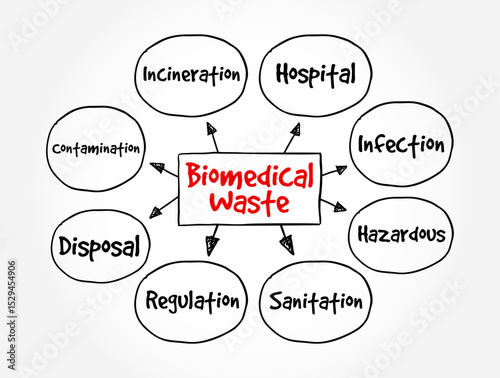 Biomedical Waste is any kind of waste containing infectious or potentially infectious materials, text concept mind map