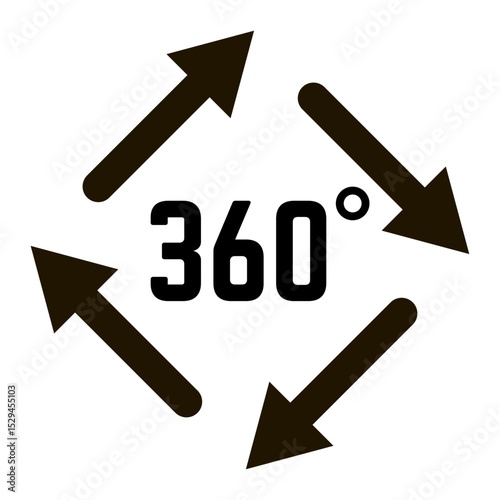 Four arrows pointing in opposite directions, creating a square shape and representing a full 360 degree rotation, illustrating comprehensive coverage and movement in a dynamic space