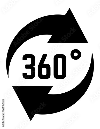 Two black arrows rotating in a full 360 degree motion, symbolizing complete coverage and representing the dynamic features of virtual and augmented reality technology