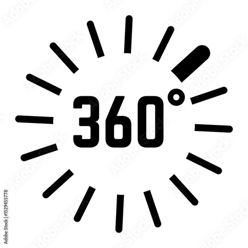 Rotating lines around 360 degrees number symbolizing immersive and interactive digital environment, providing complete and comprehensive view