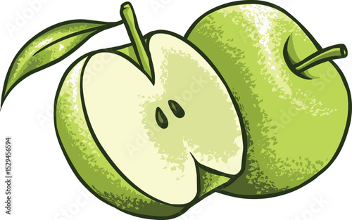 Whole and sliced ​​green apple, perfect for design elements