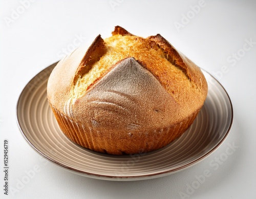 large bread baking freshly baked bread big muffin on white background muffin on a plate