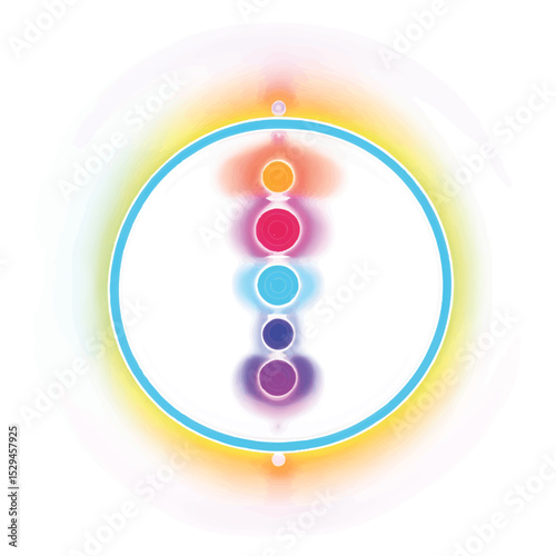 Vibrant Chakra Energy Healing Symbols Glowing in a Circular Aura for Wellness and Spiritual Art Design