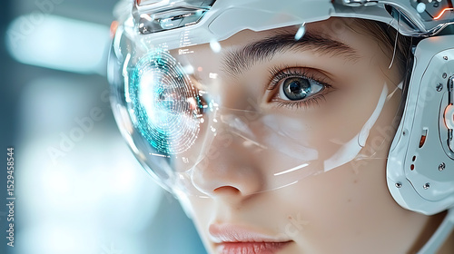 Futuristic technology showcase female scientist digital lab portrait high-tech environment close-up innovation insights