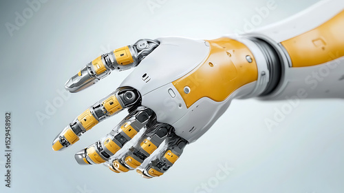 Robot hand demonstrates advanced mechanics and design in futuristic technology environment