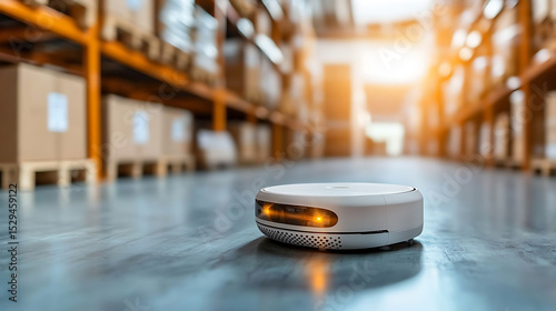 Autonomous robot performing inventory management warehouse digital technology indoor close-up efficiency and innovation
