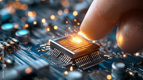 Innovative technology action electronics laboratory macro photography high-tech environment close-up viewpoint circuitry concept