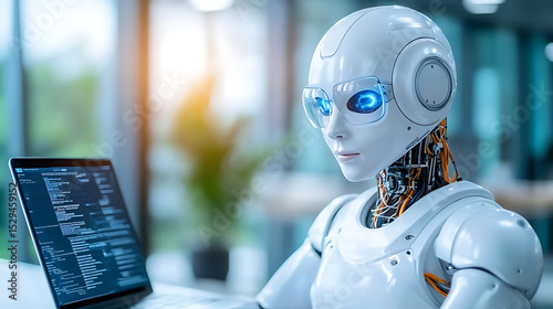 Advanced ai robotics in business technology modern office digital interaction futuristic environment close-up view innovation