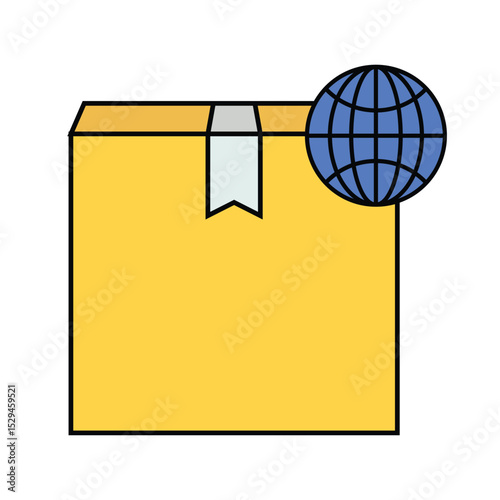 Package with a globe. International shipping icon.