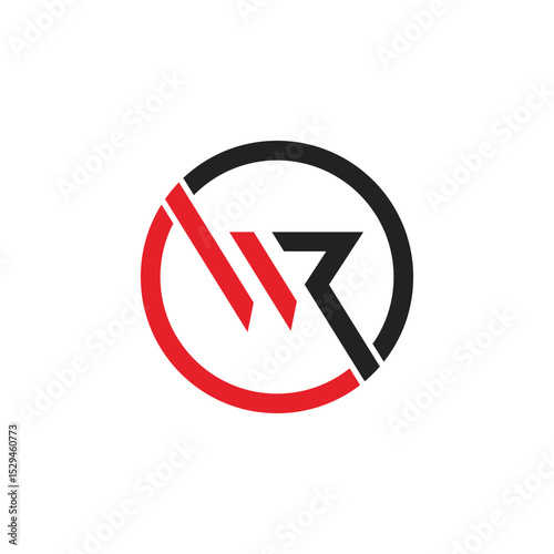 Modern Red and Black Interlocking WR Logo Design in a Circle