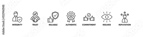 Credibility banner web icon vector illustration concept with icon of integrity, trust, reliable, authentic, commitment, regard, and reputation