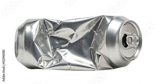 Crushed aluminum can isolated on transparent background