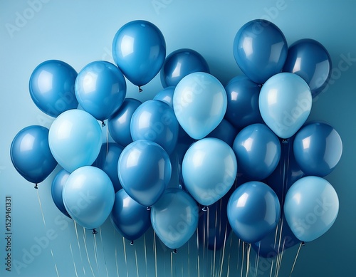 a delightful array of blue balloons floating gracefully embodying a sense of celebration and joy in a minimalist backdrop that evokes lightheartedness and whimsy