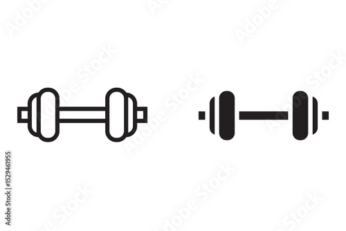 Barbell and dumbbell icon set. Silhouette of a barbell and dumbbells. Vector icon of a barbell.