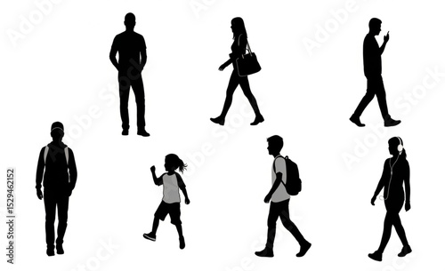 People Silhouettes Walking | Diverse Group of Pedestrians for Urban Lifestyle and Crowd Illustration