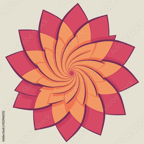 Geometric flower with orange petals in mandala style